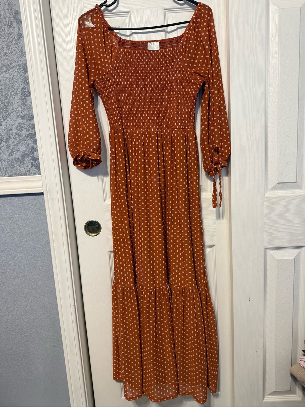 Siren Lily Rust Orange Polka Dot Maxi Dress
